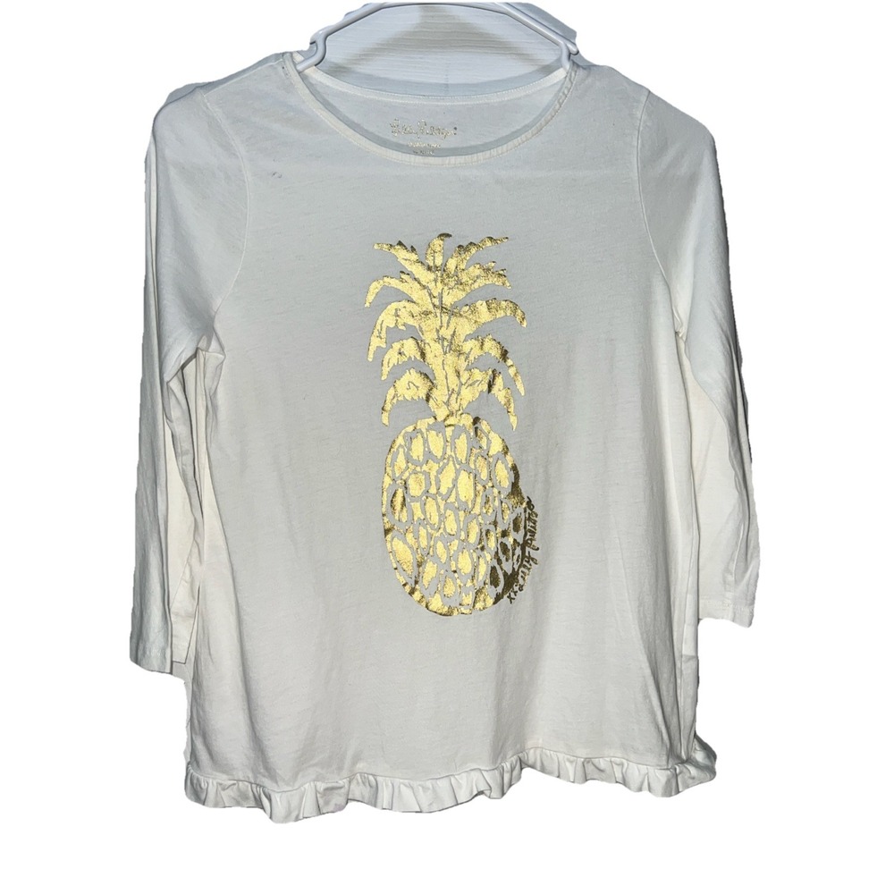 Lilly Pulitzer Girls 3/4 Sleeve Shirt Size 12/14 White Gold Palm Tree